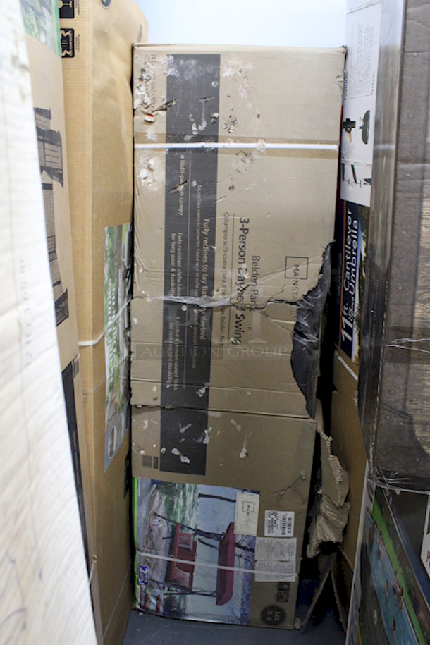 IN THE BOX & WAITING FOR YOU!! Mainstays Belden Park 3 Person Seat Outdoor Furniture Patio Swing and Daybed with Canopy, Red. 80.71” x 51.57” x 72.83”  - Image 8 of 8