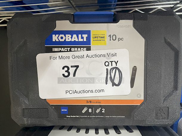 NEW/NEVER USED!! Kobalt 80827 10-Piece Standard (SAE) 3/8-in Drive Set 6-Point Impact Deep Socket Set In Hard Case. Contains: 8 Sockets and (2) 3/8” x 1/4” Drill Adapters. 10x Your Bid.  - Image 2 of 2