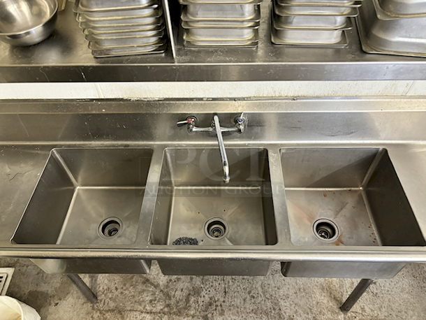 OUTSTANDING! 94 Inch 3-Compartment Sink With (2) Drainboards and Large Faucet.  - Image 2 of 3