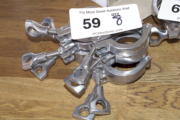 NEW-NEVER USED Glacier Tanks 1-1/2” Sanitary Clamps, Single Hinge, SS304 Stainless Steel. 8x Your Bid - Image 1 of 3