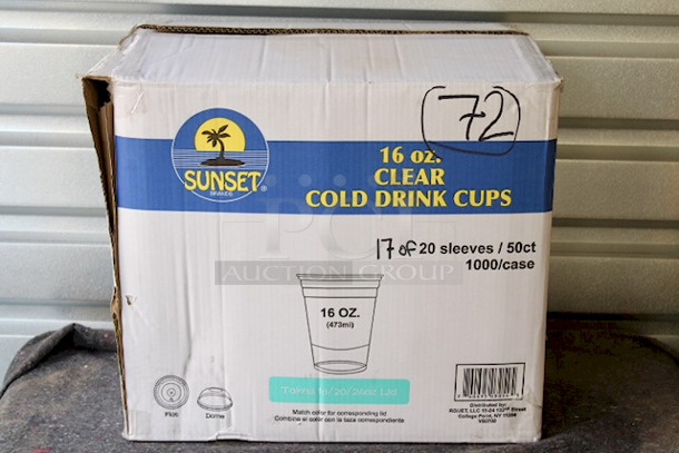 NICE! Sunset Brand 16oz Clear Cold Drink Cups. 17 Sleeves / 50 Count (850 Cups) 
