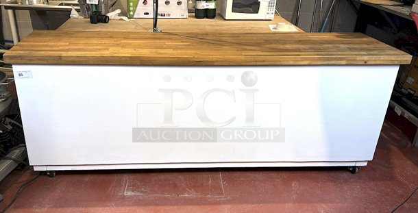 HEAVY DUTY! Rolling Counter With Sturdy Wood Top And Ample Storage Space. On Commercial Casters. 98x25-1/2x37 - Image 1 of 6
