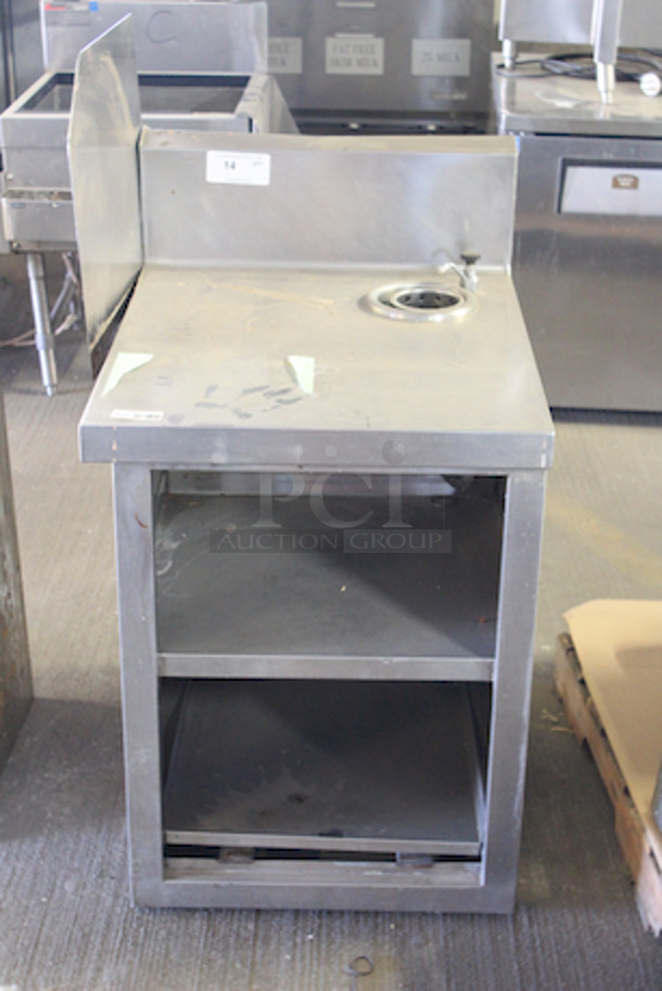 Stainless Steel Back Bar Work Top With Dipper Well, Open Cabinet Base, (2) Shelves. Approximately 24x30x36