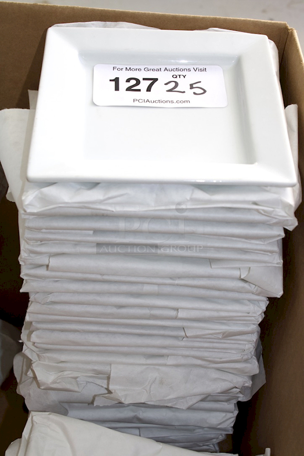 NEW! FULL BOX! CAC China Porcelain PNS-7 Princesquare 7" Bright White Square Porcelain Plates. 7x7x7/8 25x Your Bid - Image 1 of 2