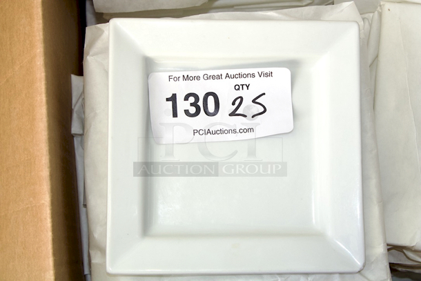 NEW! FULL BOX! CAC China Porcelain PNS-7 Princesquare 7" Bright White Square Porcelain Plates. 7x7x7/8 25x Your Bid - Image 1 of 2