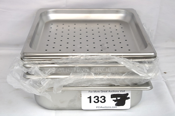 NEW/NEVER USED! (3) Vigor 1/2 Size 2 1/2" Deep Anti-Jam Stainless Steel Steam Table / Hotel Pan - 22 Gauge & (4) 1/2 Size 2 1/2" Deep Anti-Jam Perforated Stainless Steel Steam Table / Hotel Pan - 22 Gauge. 7x Your Bid  - Image 2 of 9