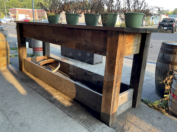 HEAVY DUTY! Solid Wood Bar Height Outdoor Table With Room For Storage In The Base, 60"x18x42"  - Image 4 of 5