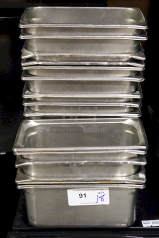 Set of 18 Stainless Steel 1/3 Pans, 6" Deep.