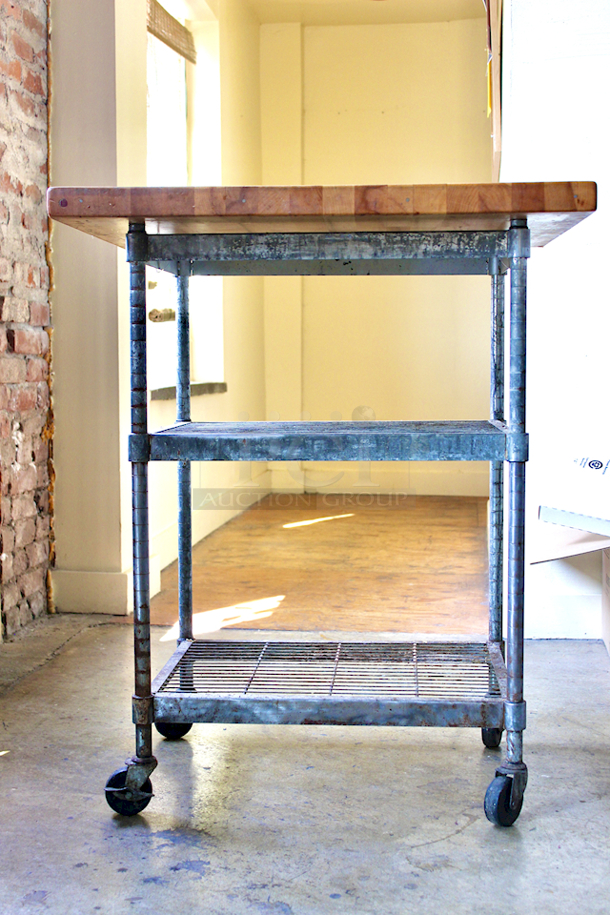 BEAUTIFUL! Butcher Block Prep Table With (2) Under-Shelves On Commercial Casters. 31x24-1/2x38 - Image 6 of 7
