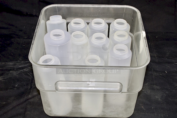 ALL-FOR-1!! (2) Cambro 12qt Ingredient Bins, (7) Squeeze Bottles and Squeeze Bottle Caps.  - Image 1 of 3
