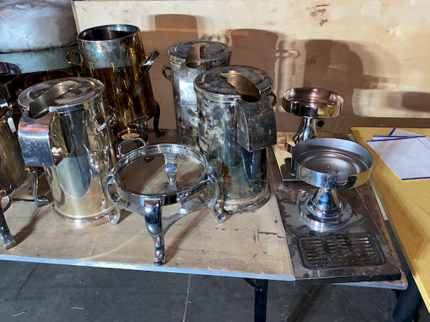 VERY NICE!! Table of Full of Buffet/Catering Polished Stainless Steel Drink Dispensers, Coffee Urns, 1/3 Pans. 

15x Your Bid

 - Image 2 of 5