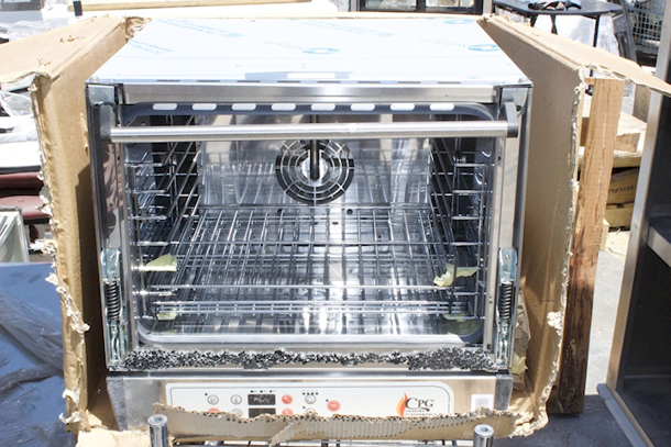 BRAND NEW SCRATCH & DENT! Cooking Performance Group COH-D4-M Electric Digital Countertop 4 Tray Half Size Convection Oven with Steam Injection - 208-240V, 2700W. 22 x 27-11/16 x 20-13/16 Glass Is Broken - Image 2 of 3