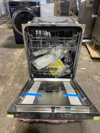 Brand New GE Profile 24 Inch Fully Integrated Built-In Dishwasher with 16 Place Settings, 5 Cycles, 45 dBA Sound Level, Deep Clean Silverware Jets, NSF Certified Steam + Sani, Dry Boost, 3rd Rack, Piranha Hard Food Disposer, and EnergyStar Qualified: Black Stainless Steel

