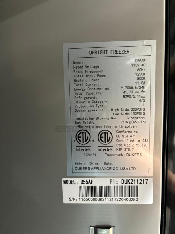 Brand New Scratch & Dent Dukers D55F 55" 2-Door Commercial Reach-in Freezer in Stainless Steel
 - Image 3 of 5