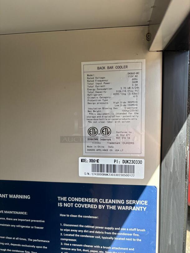BRAND NEW SCRATCH & DENT Dukers DKB60-M2 61″  - Image 5 of 8