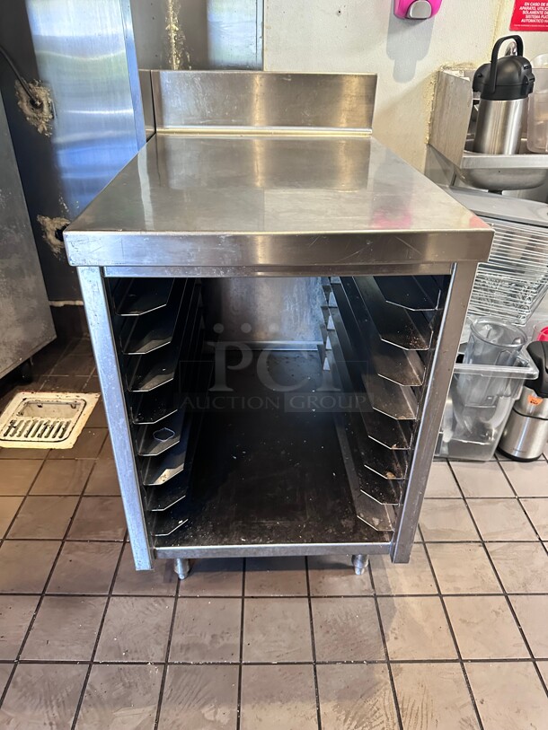 Clean Commercial Sheet Pan Rack, Half-Height w/Work Surface, Wire Slide, 8-Tier, Stainless Steel NSF - Image 1 of 5