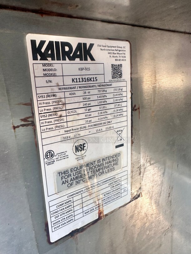 Kairak KBP-91S KAIRAK REFG PREP TABLE 115 Volt Remote Unit - Image 7 of 10