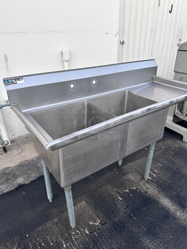 Clean RJ  24 x 24 x 14 Two Tub Sink w/ 1.8 inch Corner Drain & Right Drain Board NSF - Image 2 of 5