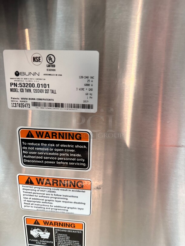 Late Model Bunn ICB TWIN SH Twin Automatic Coffee Brewer for Soft Heat® Thermal Servers - Stainless, 120-240v/1ph Tested and Working - Image 5 of 6