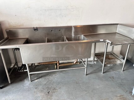 Commercial Stainless Steel Three Compartment Dishwasher Sink 
108x36x28