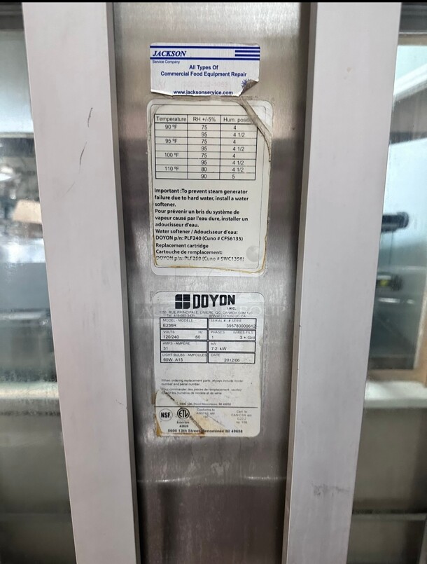 Late Model Doyon E236R Roll-In Proofer For 2 Single Racks, 2 Glass Sections 220 Volt - Image 9 of 9