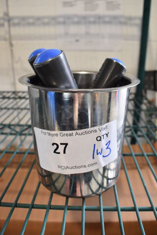 Metal Bin w/ 3 Metal Ice Cream Scoopers. 5.5x5.5x5.5, 7.5"