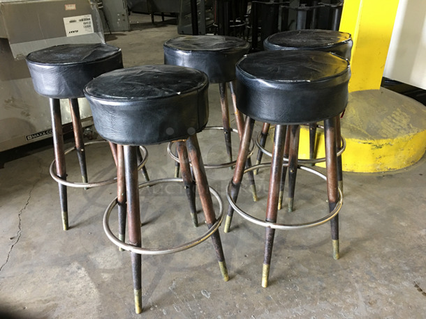 All Black Round Bar Height Stools! With Footrest! With Black Metal Base! 5x Your Bid! - Image 2 of 5