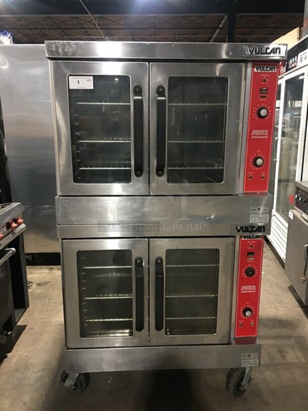 WoW! Vulcan Natural Gas Powered Double Stacked Heavy Duty Commercial Convection Oven! With 2 View Through Doors! Model VC4GD-10 Serial 541052418! On Commercial Casters! 2 X Your Bid Makes One Unit! 