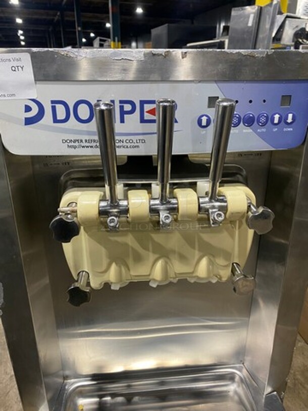 Donper America Commercial 3 Handle Soft Serve Ice Cream Machine! All Stainless Steel! On Casters! Model: BH7480 SN: D132M000010A012442 - Image 6 of 11
