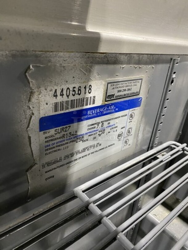 Beverage Air Refrigerated Sandwich Prep Table! Model SUR27 Serial 4405618! 115V 1 Phase! On Casters!  - Image 7 of 8