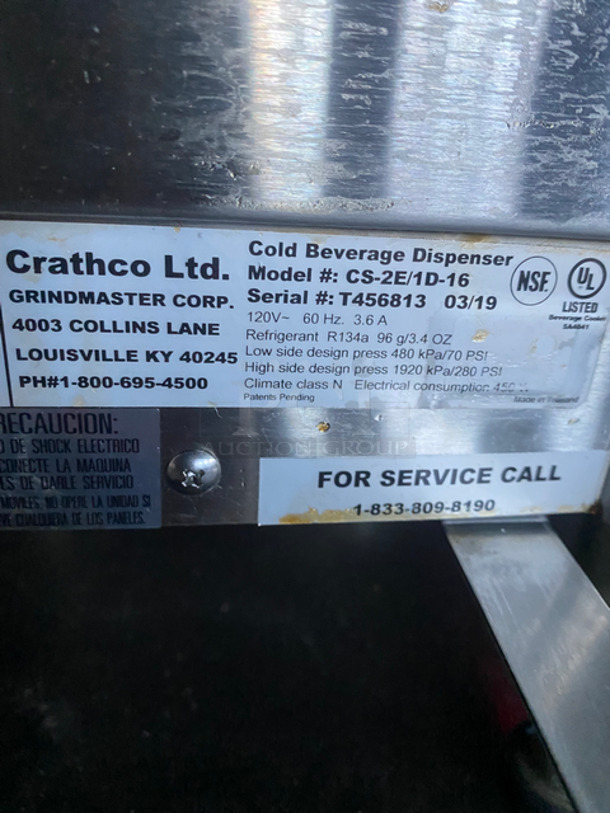 LATE MODEL! 2019 Crathco Commercial Countertop Dual Refrigerated Beverage Dispenser! Model: CS2E/1D16 SN: T456813 120V 60HZ - Image 8 of 9
