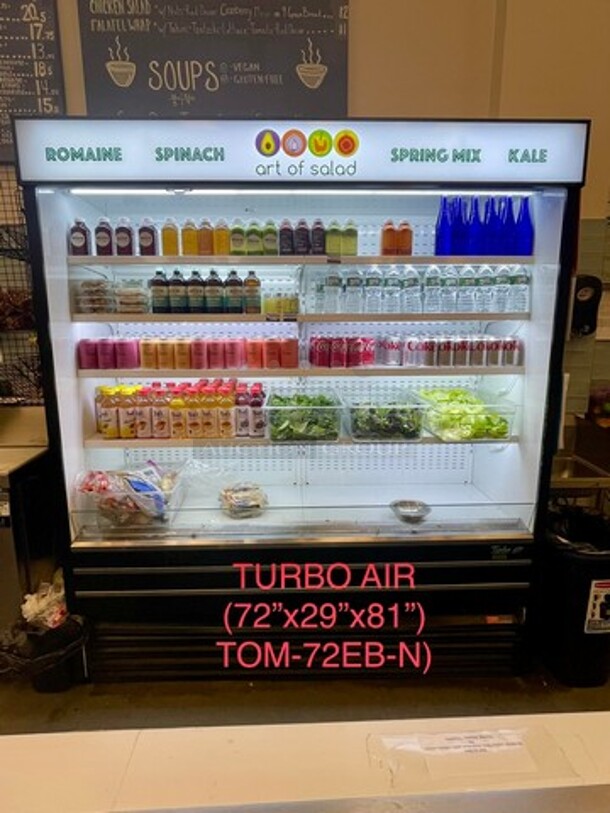 COOL! LATE MODEL! 2018 Turbo Air Commercial Refrigerated Grab-N-Go Open Case Merchandiser! WORKING WHEN REMOVED! Model: TOM72EBN SN: H2T2E72D5002 220V 60HZ 1 Phase