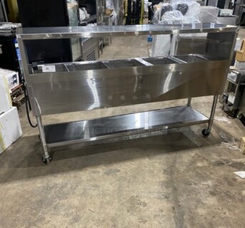 Eagle Commercial Electric Powered 5 Well Steam Table! With Storage Space Underneath! All Stainless Steel! On Casters! Model: YSPHT5 SN: 2008990192 208V 60HZ 1 Phase