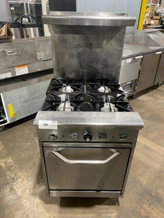 Commercial Natural Gas Powered 4 Burner Stove! With Raised Back Splash! With Oven Underneath! Stainless Steel Body! On Casters!