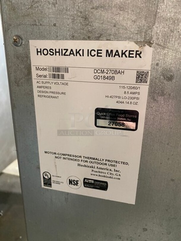 WOW! Hoshizaki Commercial Countertop Refrigerated Ice Maker/Dispenser And Water Dispenser! All Stainless Steel! On Legs! Model: DCM270BAH SN: G01849B 115V 60HZ 1 Phase - Image 5 of 8
