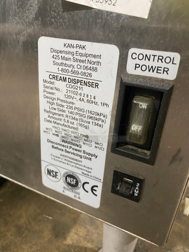 Kan-Pak Commercial Countertop Cream Dispenser! All Stainless Steel! On Legs! Model: CDG211 SN: 2110202816 120V 60HZ 1 Phase - Image 7 of 9