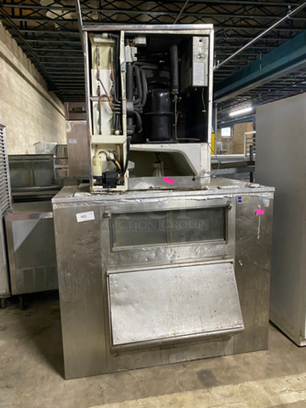 Hoshizaki Commercial Ice Maker Machine! On Commercial Ice Bin! All Stainless Steel! NOT TESTED!  Model: KM901MAH SN: A03755E 208/230V 60HZ 1 Phase