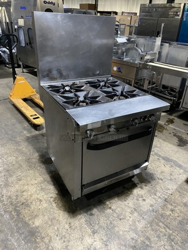 Sweet! Southbend Natural Gas Powered 4 Burner Stove! With Full Size Oven Underneath! With Raised Backsplash!  On Legs! Working When Removed! - Image 2 of 9