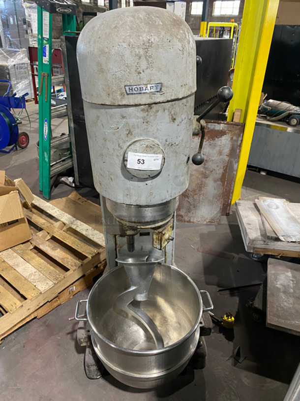 Hobart Commercial Floor Style Planetary Mixer! With Mixing Bowl! With Spiral Hook Attachment! Model: M802 SN: 1873882 208V 60HZ 3 Phase