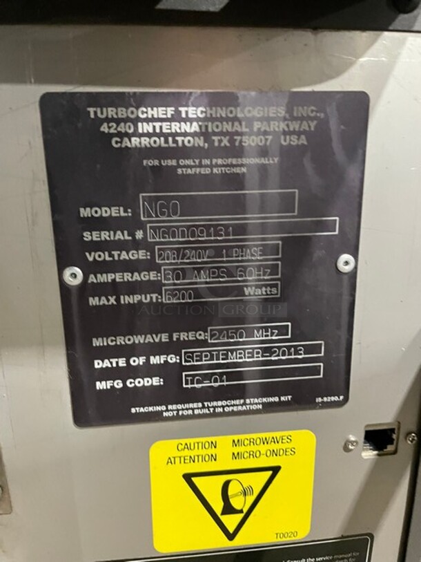 TurboChef Commercial Countertop Rapid Cook Turbo Oven! On Legs! 208/240V 1 Phase! Model: NGO SN: NGODO9131! - Image 5 of 8