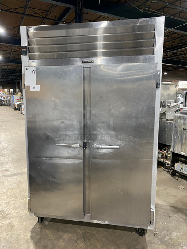 COOL! Traulsen 2 Door Reach In Freezer Unit! With Poly Coated Racks! All Stainless Steel! On Casters! Model: G22010 SN: TT50688J13 115V 60HZ 1 Phase