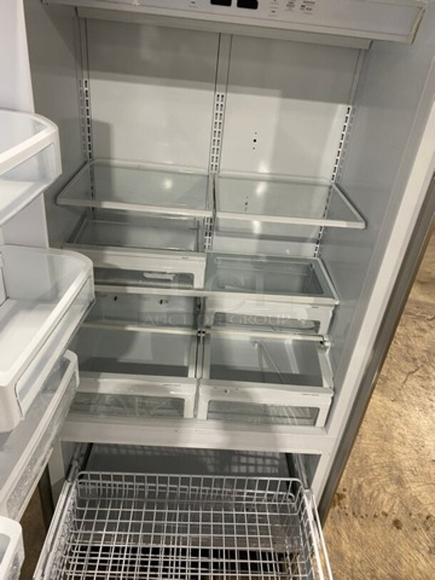 Monogram Upright Half Cooler Half Freezer Combo Unit! Single Cooler And Single Drawer Freezer! With Poly Coated Racks And Shelves! Stainless Steel! - Image 5 of 11