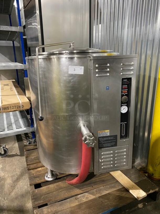NICE! Market Forge Commercial Natural Gas Powered Floor Style Self-Contained Jacketed Soup Kettle! All Stainless Steel! On Legs! WORKING WHEN REMOVED! Model: F40GL5 SN: 889807JJ2249