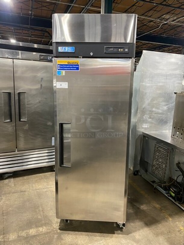Turbo Air Commercial Single Door Reach In Refrigerator! With Poly Coated Racks! All Stainless Steel! On Casters! Model: M3R241 SN: M3R2L8Z083 115V 60HZ 1 Phase