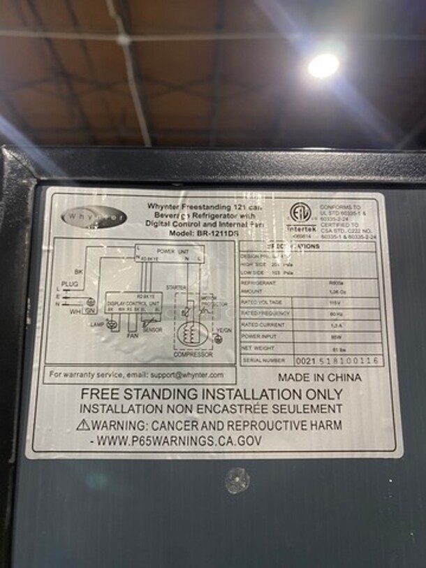 NEW! OUT OF THE BOX! SCRATCH-N-DENT! Whynter Commercial Single Door Reach In Cooler Merchandiser! With View Through Door! With Poly Coated Racks! Model: BR1211DS - Image 5 of 7