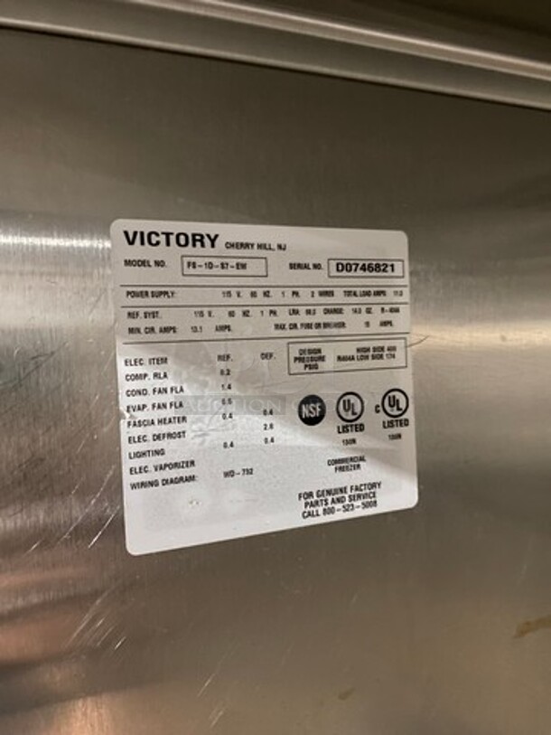 Victory Commercial Single Door Reach In Freezer! All Stainless Steel! On Caster! Model: FS1DS7EW SN: D0746821 115V 60HZ 1 Phase - Image 8 of 10