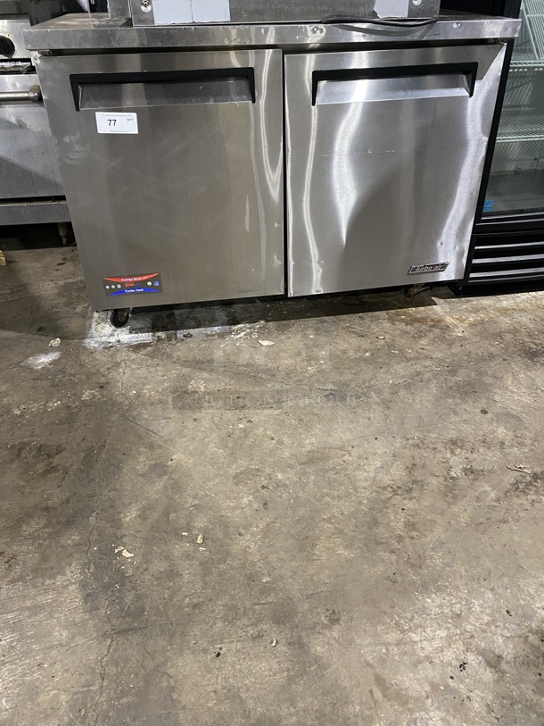 TURBO AIR Undercounter 2 Door Stainless Steel Refrigerator W/ Poly Coated Racks!  On Casters! Model TUR-48SD Serial UR48808053 115V/60Hz/1 Phase  - Image 1 of 8
