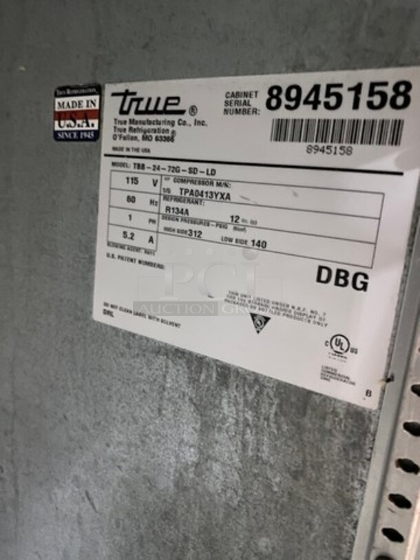True Commercial 3 Door Back Bar Cooler! With View Through Doors! All Stainless Steel! Model: TBB2472GSDLD SN: 8945158 115V 60HZ 1 Phase - Image 6 of 7
