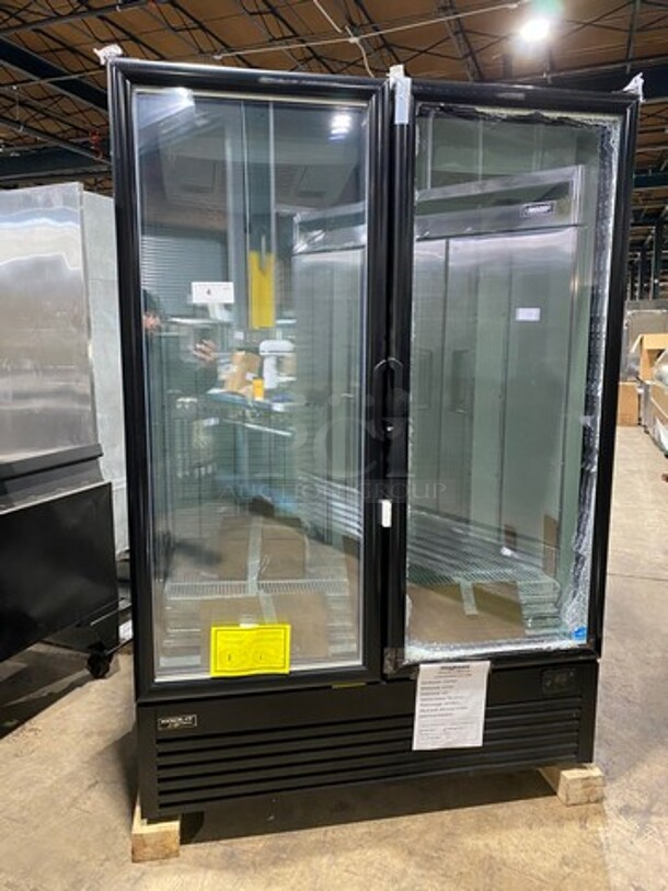 NICE! NEW! SCRATCH-N-DENT! LATE MODEL! 2022 Kool It Commercial Refrigerated 2 Door Reach In Cooler Merchandiser! With View Through Doors! With Poly Coated Racks! With Casters! Model: LX46FB SN: H89220100279 115V 60HZ 1 Phase! Left Side Outter Glass Is Shattered! 