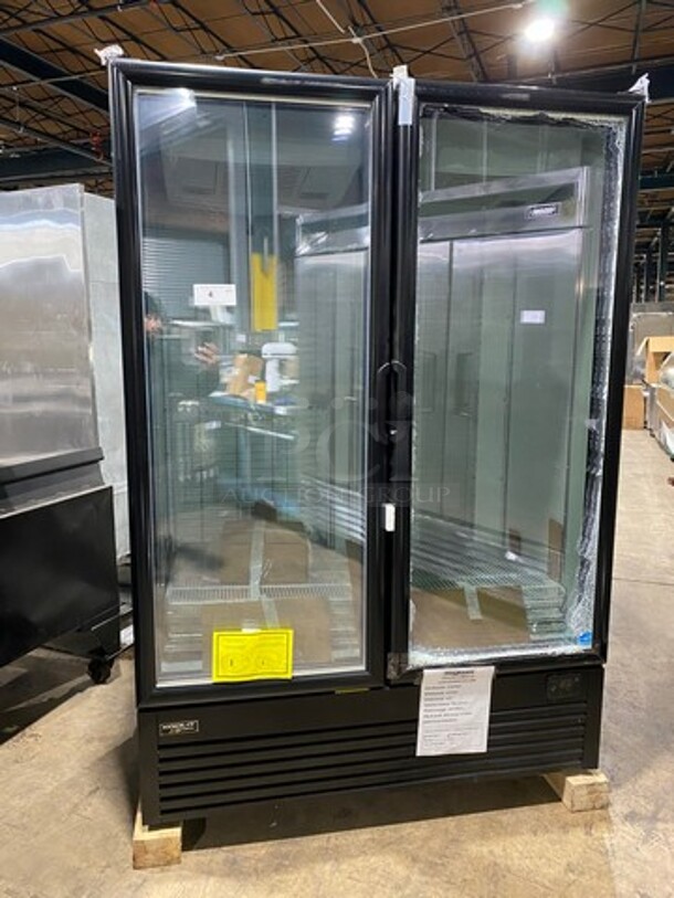 NICE! NEW! SCRATCH-N-DENT! LATE MODEL! 2022 Kool It Commercial Refrigerated 2 Door Reach In Cooler Merchandiser! With View Through Doors! With Poly Coated Racks! With Casters! Model: LX46FB SN: H89220100279 115V 60HZ 1 Phase! Left Side Outter Glass Is Shattered!  - Image 1 of 11